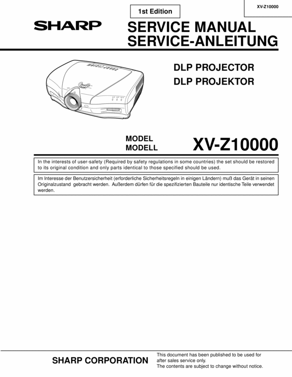 Product picture Sharp XV-Z10000 Service Manual